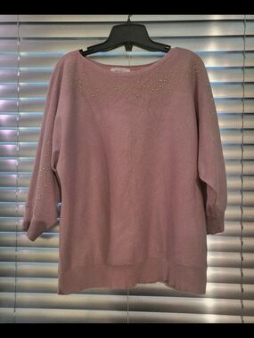 89th & Madison Rose Matt Gold Rhinestone-Gems Trim Light Knit